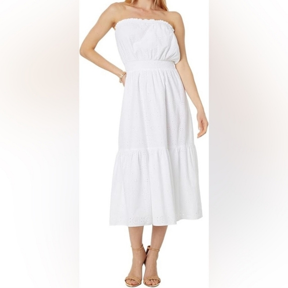 LILLY PULITZER Nikole Strapless Eyelet Midi Dress NEW - Picture 1 of 10